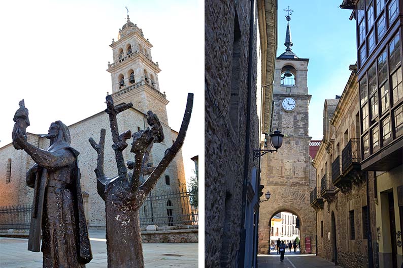 Basilica de la Virgen de la Encina y calle del Reloj. Ponferrada
